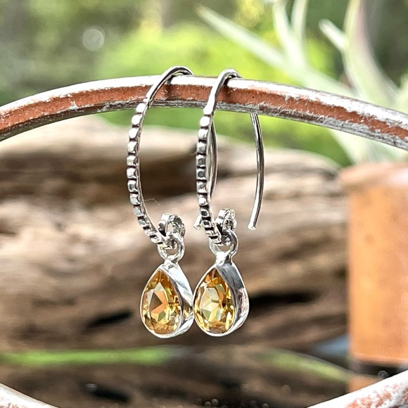 Stunning Golden Yellow Natural Citrine 925 Sterling Silver Drop Earrings - Picture 5 of 11